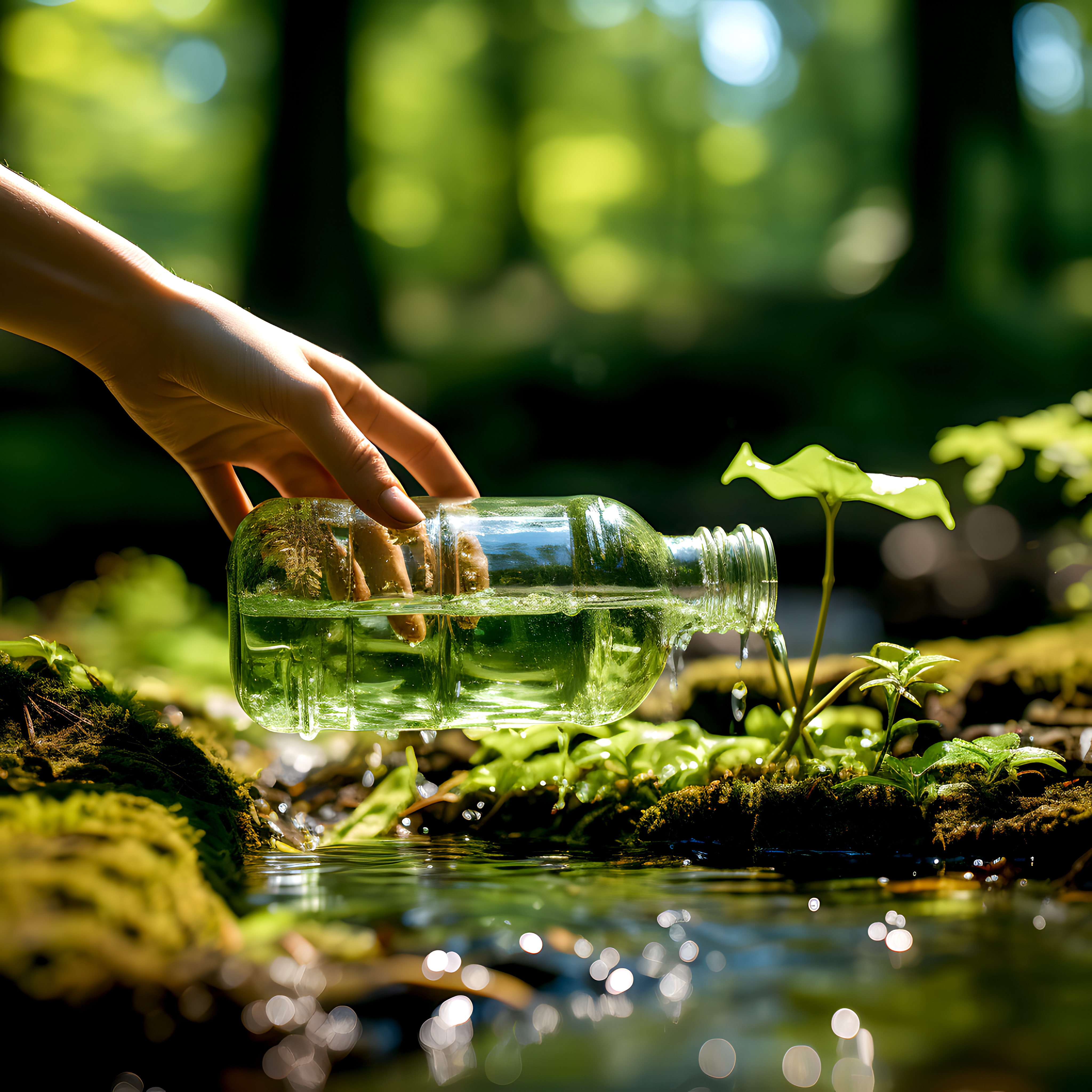 collecting-fresh-spring-water-from-forest-stream